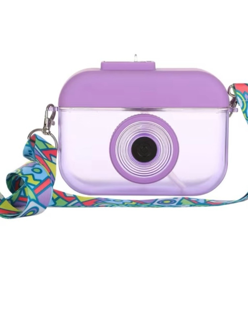 Purple Camera Water Bottle w/adjustable Purple Strap 14oz.